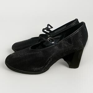Scoop Women's Mesh‎ Mary Jane Block Heel Pumps Size 7 Y2K Black Strap Mesh